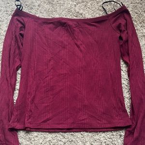 off the shoulder red long sleeve crop top